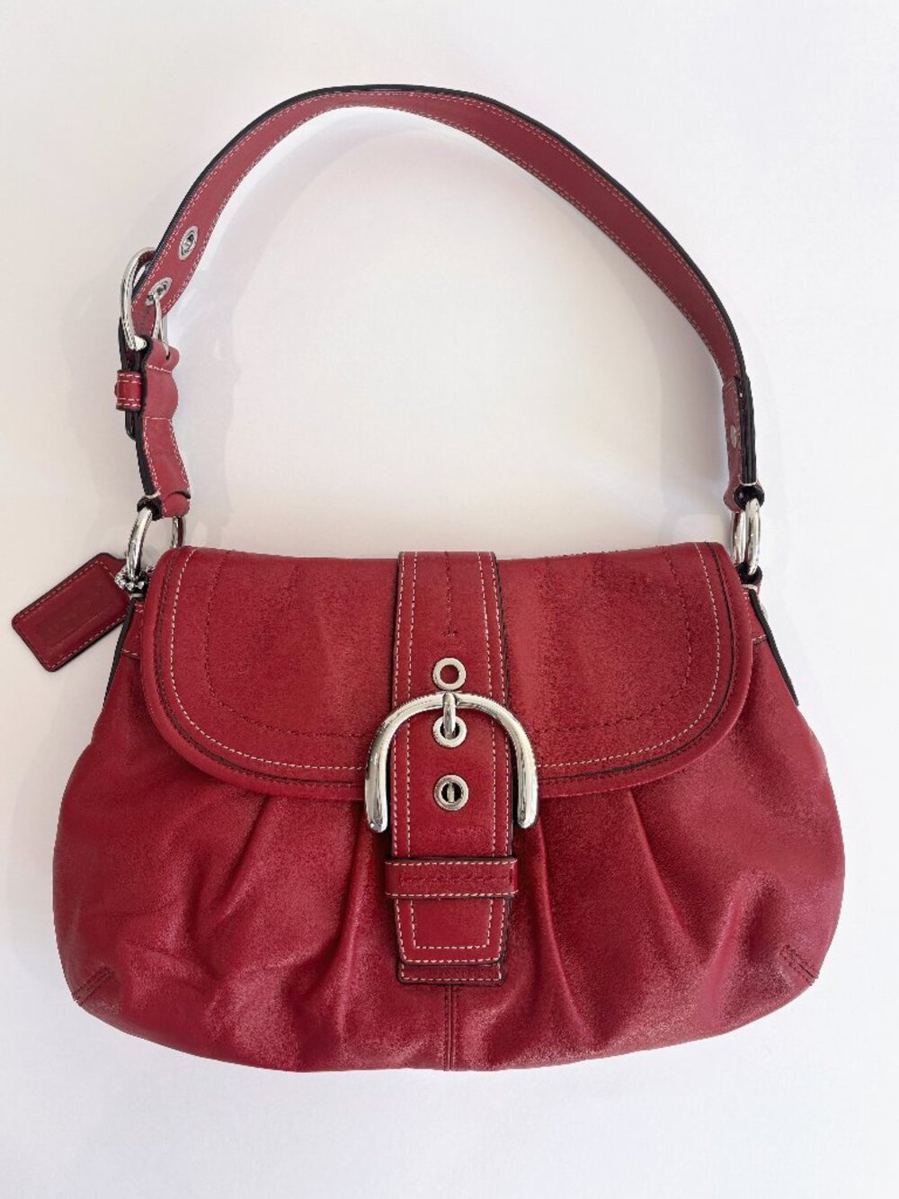 Coach Soho F15204 Red Leather Pleated Buckle Shoulder Bag Y2K